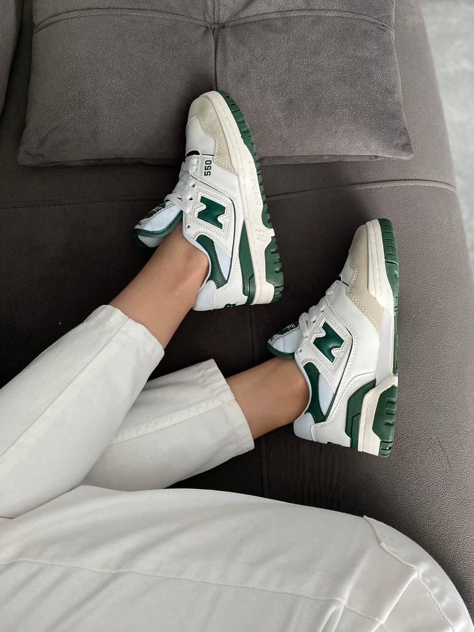 Жіночі кросівки New Balance 550 White Green (біло-зелені) класні демісезонні кроси на щодень 622 топ