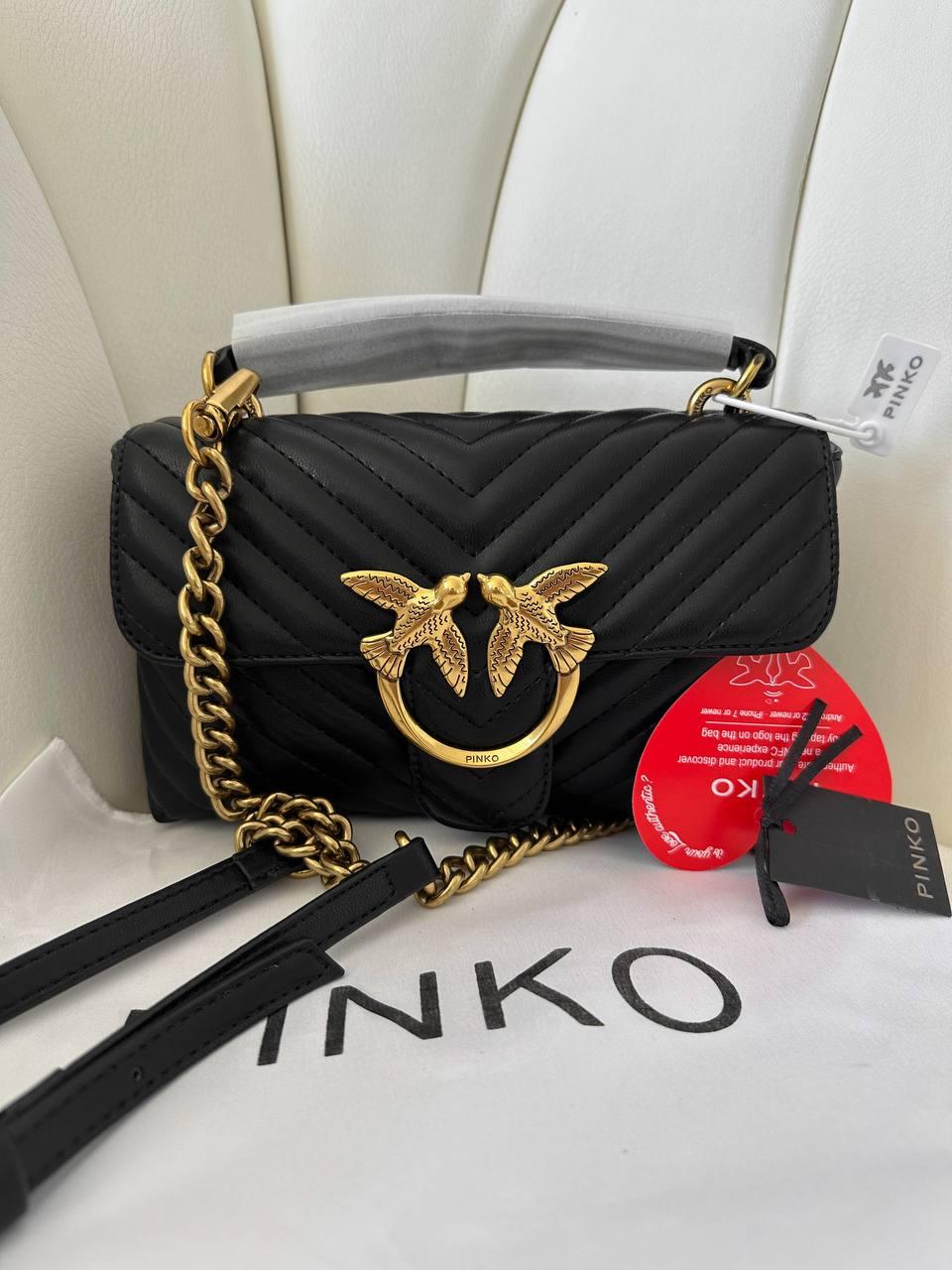 Жіноча шкіряна сумка Pinko Premium (чорна) Gi92024 модна стильна красива з пташками для дівчини топ