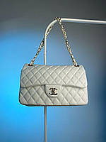 Женская сумка кросс-боди Chanel 3.55 White/Gold (белая) KIS04006 стильная сумочка на декоративной цепочке