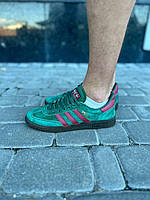 Мужские кроссовки Adidas Handball Spezial Green (зеленые с розовым) спортивные замшевые легкие кроссы art0444