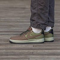 Мужские кроссовки Nike Air Force Haki/Brown (коричневые с хаки) стильные повседневные низкие кеды I1423 топ