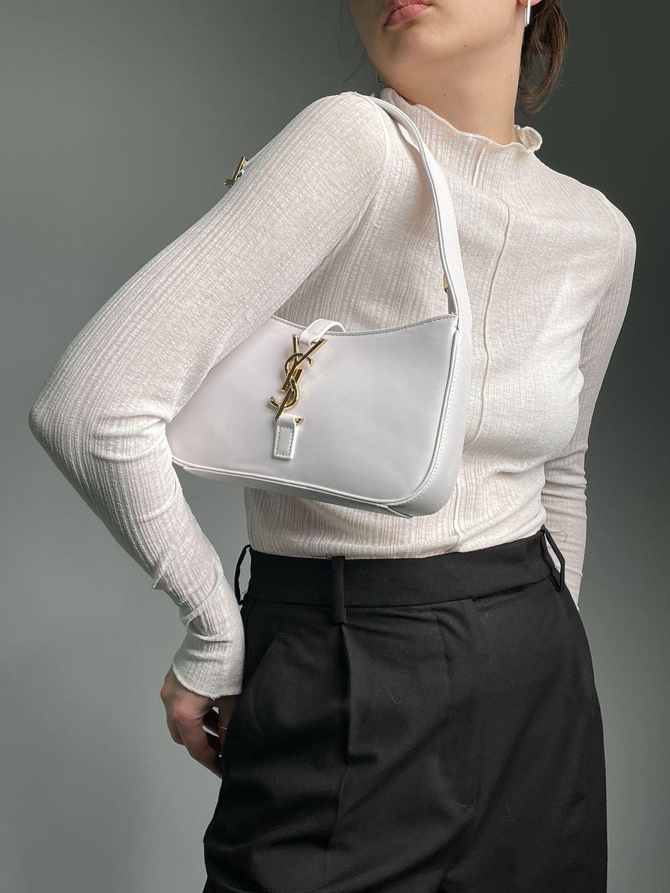 Женская сумка клатч Yves Saint Laurent Hobo White/Gold (белая) KIS06017 маленькая сумочка с эмблемой YSL house - фото 5 - id-p1929782896