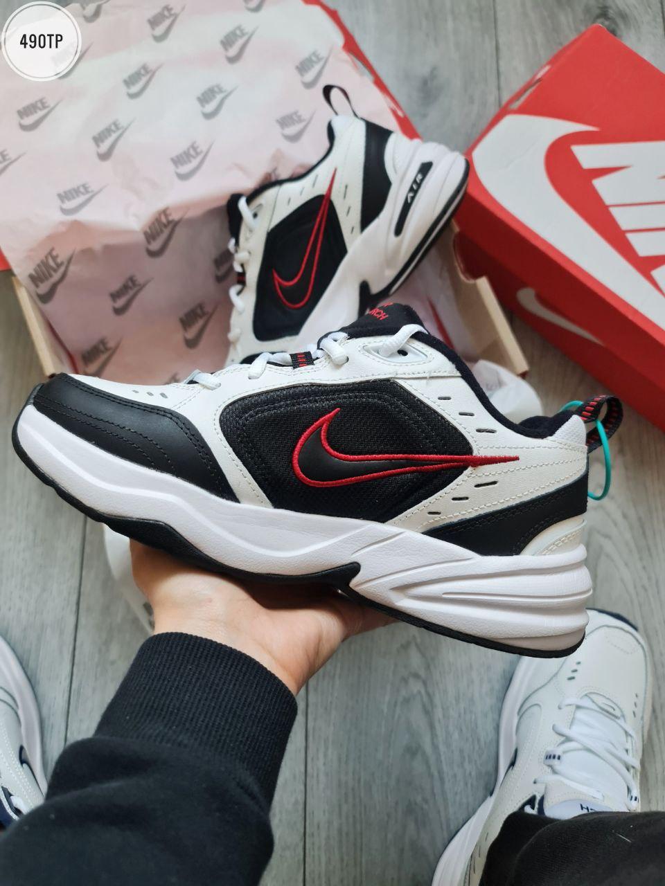 Чоловічі кросівки Nike Air Monarch IV (білі з чорним і червоним) якісні спортивні об'ємні кроси 489TP топ