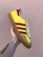 Мужские кроссовки Adidas Gazelle x Gucci Yellow (жёлтые с красным) низкие модные осенние кеды 7565 vkross