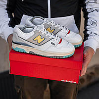 Мужские кроссовки New Balance 550 White Yellow Logo (белые) демисезонные стильные повседневные кроссы 2424