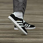 Чоловічі кросівки Adidas Gazelle Black White (чорно-білі) стильні спортивні замшеві легкі кроси I1435 топ, фото 3