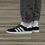 Чоловічі кросівки Adidas Gazelle Black White (чорно-білі) стильні спортивні замшеві легкі кроси I1435 топ, фото 8