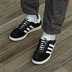 Чоловічі кросівки Adidas Gazelle Black White (чорно-білі) стильні спортивні замшеві легкі кроси I1435 топ, фото 11