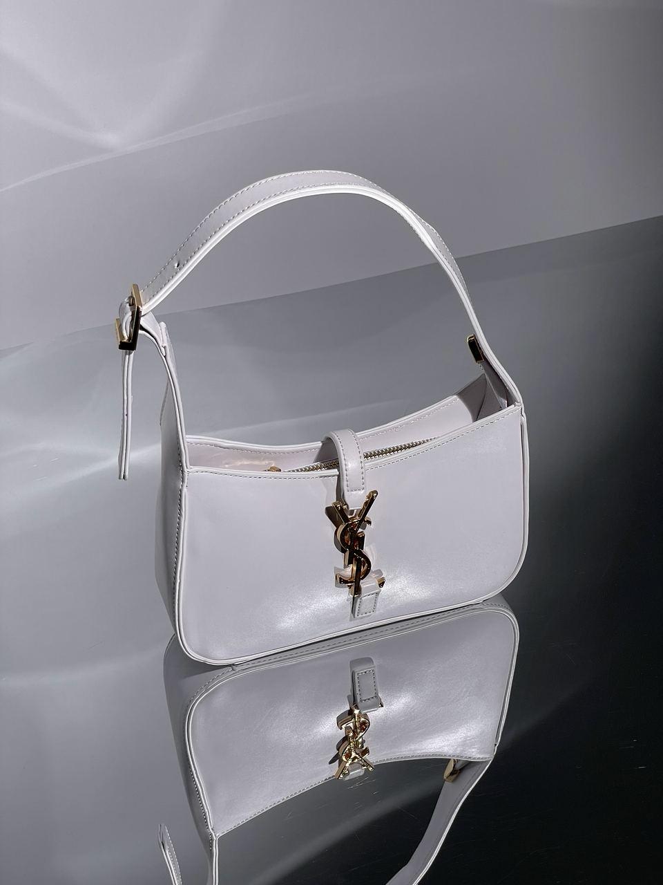 Жіноча сумка-клатч Yves Saint Laurent Hobo White/Gold (біла) KIS06017 маленька сумочка з емблемою YSL топ, фото 1