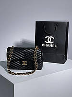 Женская сумка кросс-боди Chanel 2.55 Black Gold (черная) KIS04029 стильная сумочка на декоративной цепочке