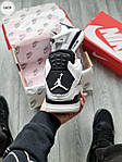 Чоловічі кросівки Nike Air Jordan 4 (білі із сірим і чорним) демісезонні стильні спортивні кроси 1205TPтоп, фото 7