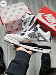 Чоловічі кросівки Nike Air Jordan 4 (білі із сірим і чорним) демісезонні стильні спортивні кроси 1205TPтоп, фото 5