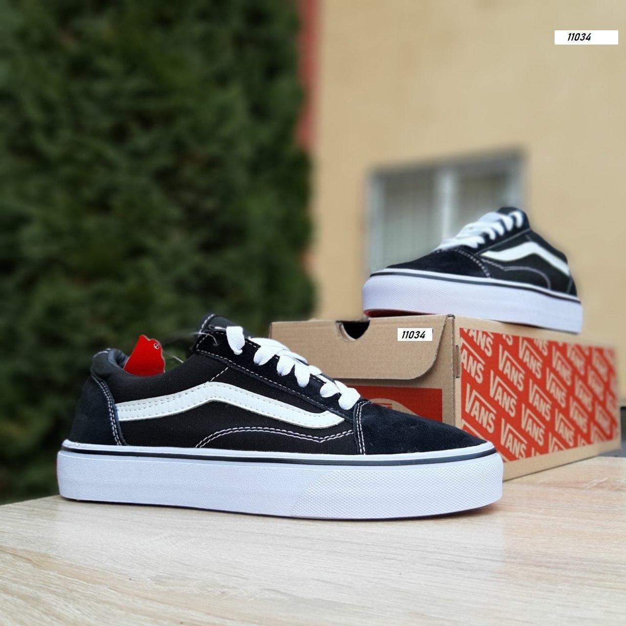 Чоловічі кеди Vans (чорні з білим) повсякденне демісезонне взуття на товстій підошві О11034 топ