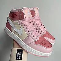 Женские кроссовки Nike Air Jordan 1 Retro Pink Mid (розовые с бежевым и бордовым) молодежные кроссы 0546v 37