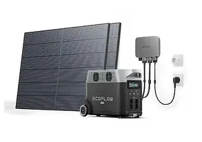 Комплект енергонезалежності EcoFlow PowerStream - мікроінвертор 600W + зарядна станція Delta Pro + 2 x 400W стаціонарні сонячні па