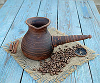 Джезва гончарна 400 мл гладка червона глина + розсікач