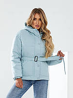 Куртка демісезона жіноча на поясі батал арт. 332 колір блакитний