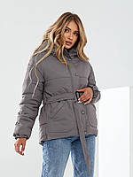 Куртка демісезона жіноча на поясі батал арт. 332 колір сірий