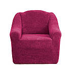 Чохли натяжні на диван і два крісла плюшеві хутряні Venera колір бордовий, фото 6