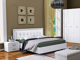 Ліжко з ДСП/МДФ в спальню Белла 1,6х2,0 м'яка спинка з каркасом біле Миро-Марк