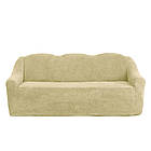 Чохли натяжні на диван і два крісла плюшеві хутряні Venera колір пісочний, фото 4