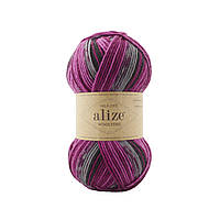 Пряжа Alize Wooltime (Вултайм) 11018 рожевий меланж (шкарпеткова, нитки для в'язання, напіввовна)