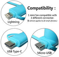 Мини-вентилятор для телефона 3 в 1 Micro Usb Type-c для Ipad Iphone Голубой