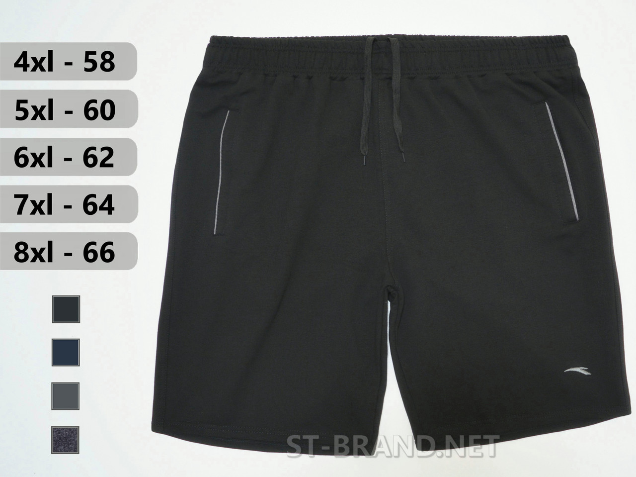 58,60,62,64,66. Зручні та якісні чоловічі трикотажні шорти великих розмірів (Батал) - чорні