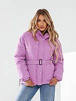 Куртка демісезона жіноча на поясі батал арт. 332 колір рожевий