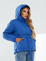 Куртка женская демисезонная на поясе батал арт. 332 цвет ярко-синий/ електрик