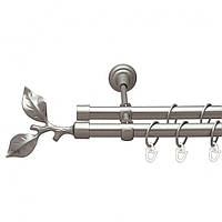 Карниз для штор Orvit Лист троянди металевий дворядний гладка труба кільце металеве Сатин 19\19 мм 160 см