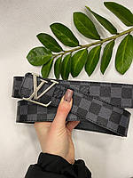 Ремень кожаный Louis Vuitton Brown луи витон серый в шахматку