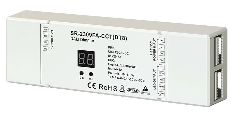Двоколірний світлодіодний диммер DALI DT8 SR-2309FA-CCT (DALI DT8) 4 канала 12-36 в SUNRICHER 15141