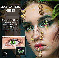 Цветные контактные зелёные кошачьи линзы Fresh Lady Sexy Cat Eye Green