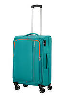 Чемодан из полиэстера See Seeker American Tourister на 4 сдвоенных колесах md7.034.002, Бірюзовий, Середній,