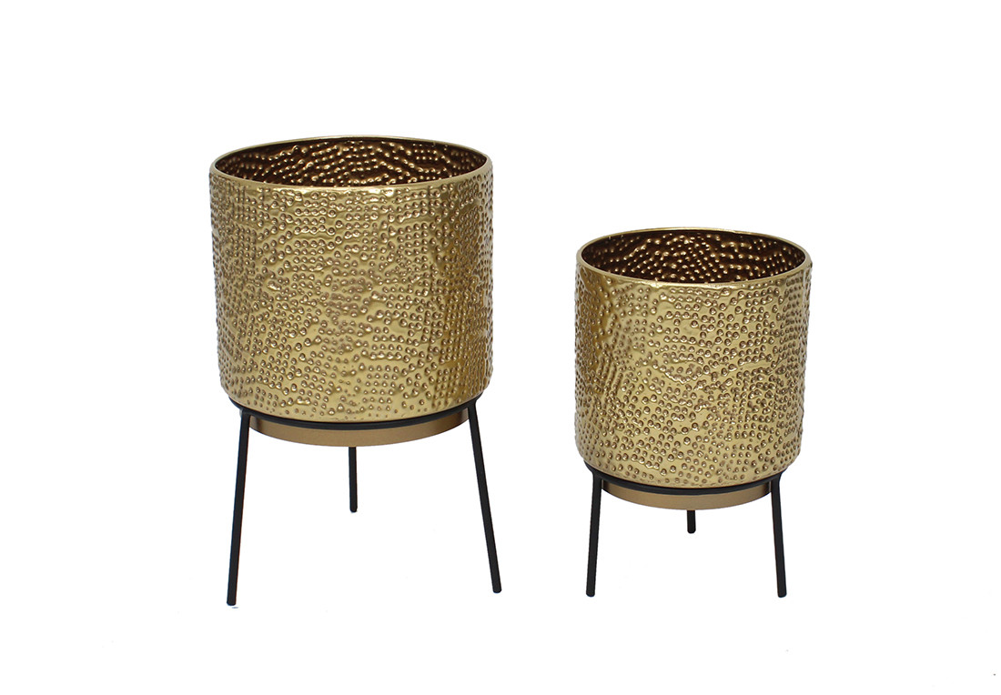 Набір металевих кашпо (2шт) на підставці, 30см та 38.5см, колір - золото з чорним ТОВАР ВІД ВИРОБНИКА