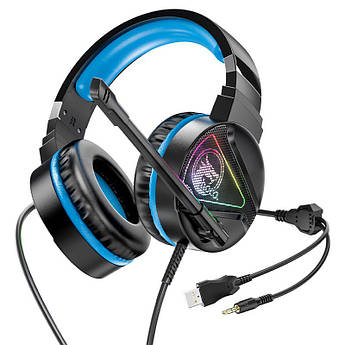 Навушники Hoco ігрові дротові підсвічування мікрофон W104 Black/Blue