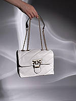 Женская кожаная сумка Pinko Puff White (белая) KIS08018 модная стильная красивая с птичками для девушки