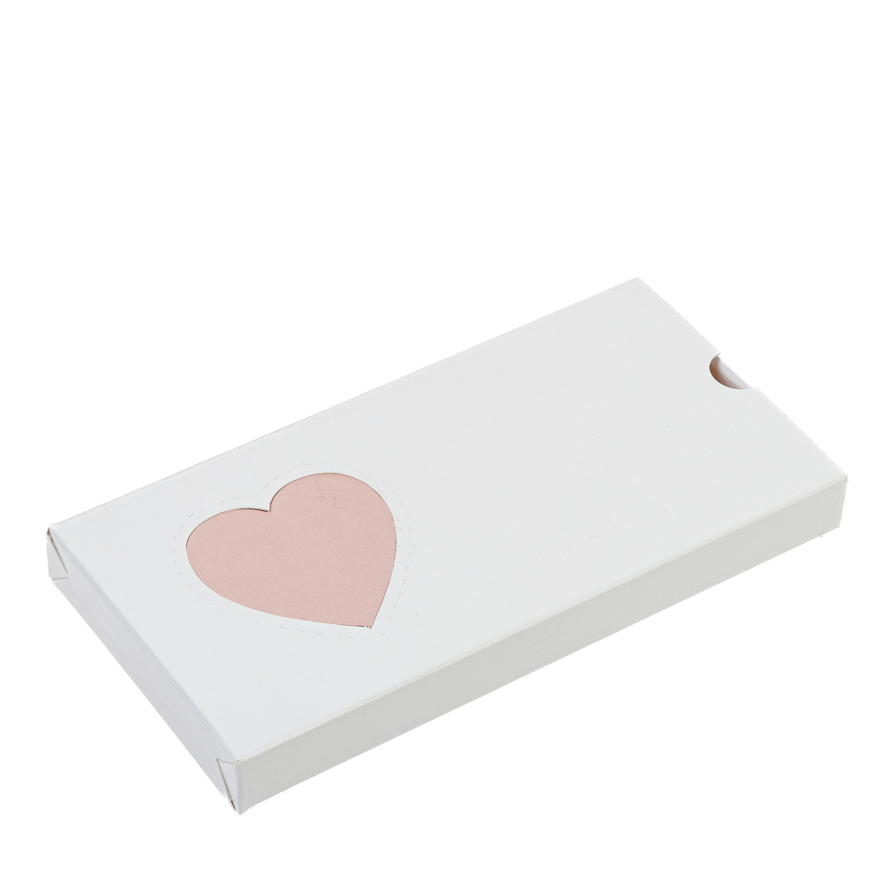 Коробка 160х80х15 для плитки шоколаду, біла з рожевим Серцем, фото 1