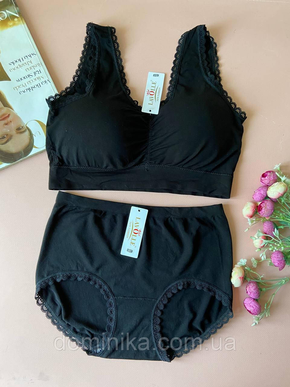 85/90СD Чорний комплект жіночої нижньої білизни топ з трусами