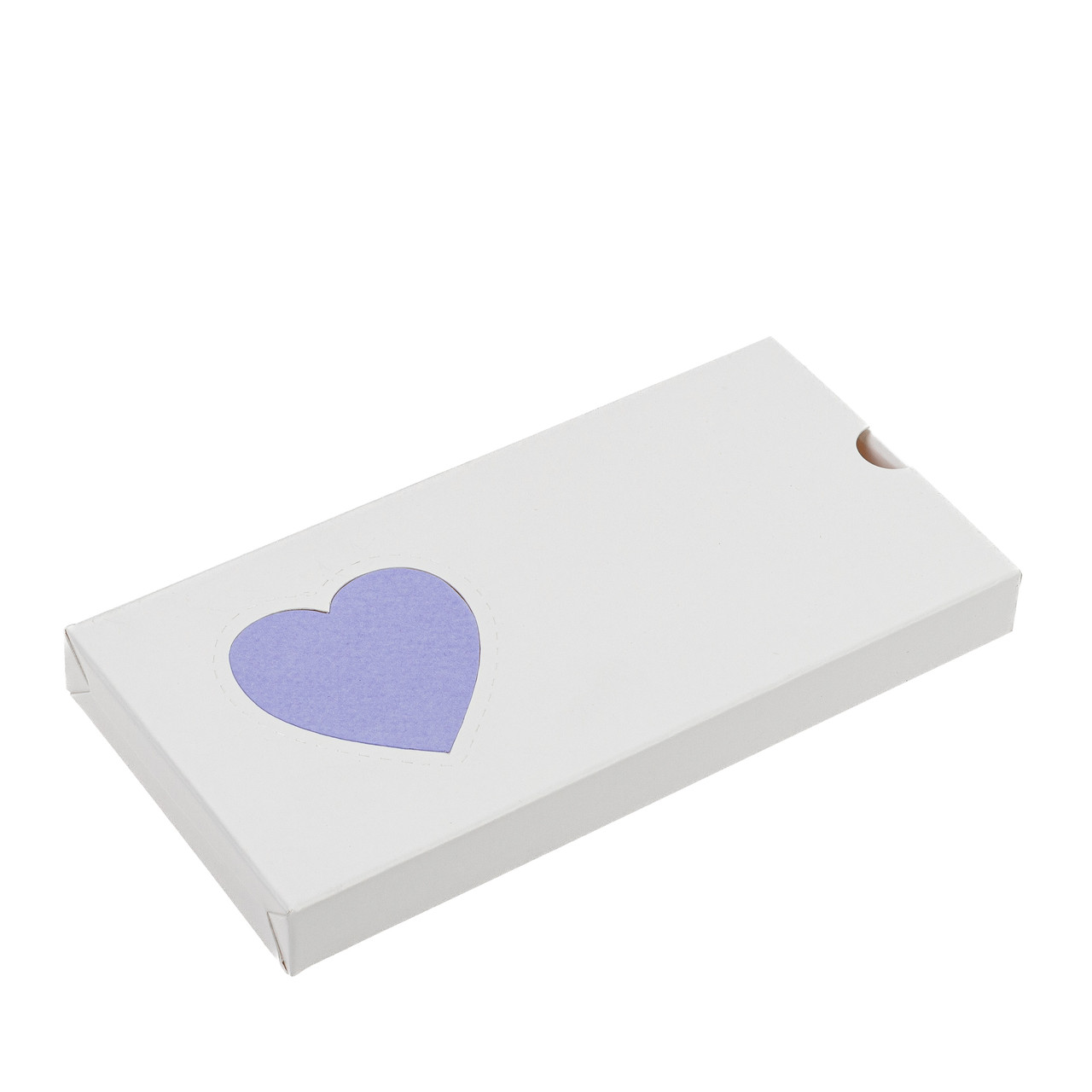 Коробка 160х80х15 для плитки шоколаду, біла з лавандовим Серцем, фото 1