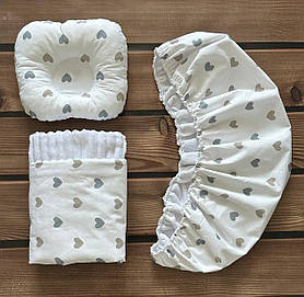 Комплект в дитячу коляску 3 в 1 непромокаючий наматрацник 40×80 см, ортопедична подушка, плед BST Сіро-білий