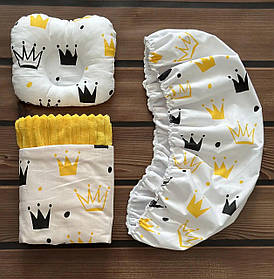 Комплект в дитячу коляску 3 в 1 непромокаючий наматрацник 40×80 см, ортопедична подушка, плед BST Біло-жовтий