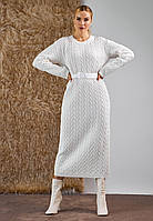 Вязанное платье косами молочного цвета. Модель 2424 Trikobakh. Размер ун 42-52