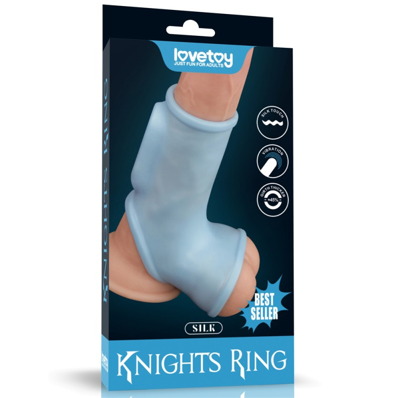 Насадка на пеніс Vibrating Silk Knights Ring with Scrotum Sleeve Blue Кітті