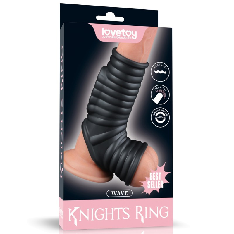 Насадка на пеніс Vibrating Wave Knights Ring with Scrotum Sleeve Black Кітті