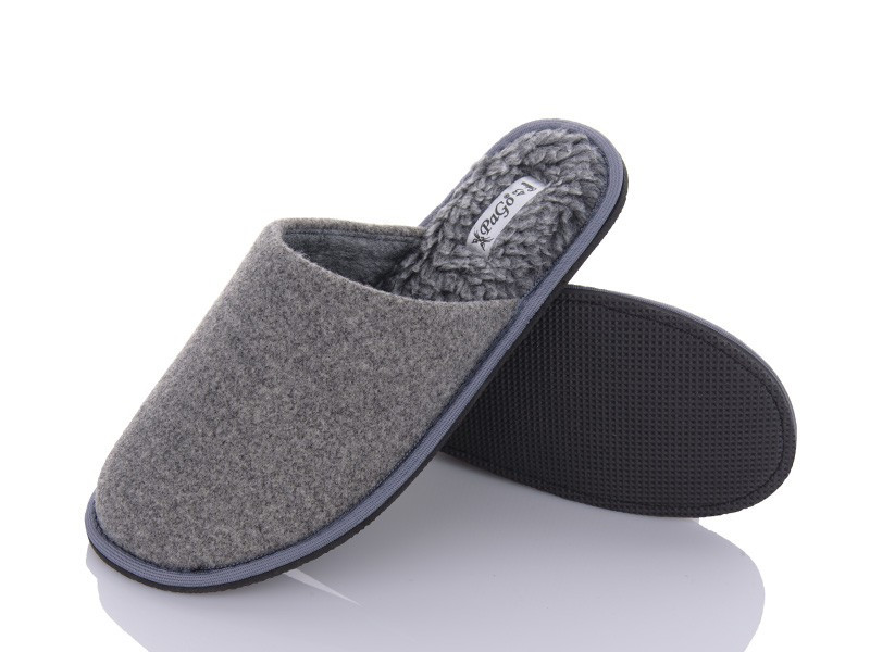 Тапочки домашні чоловічі закритий носок сірі на овчині теплі тм "PaGo" прошита підошва, фото 1