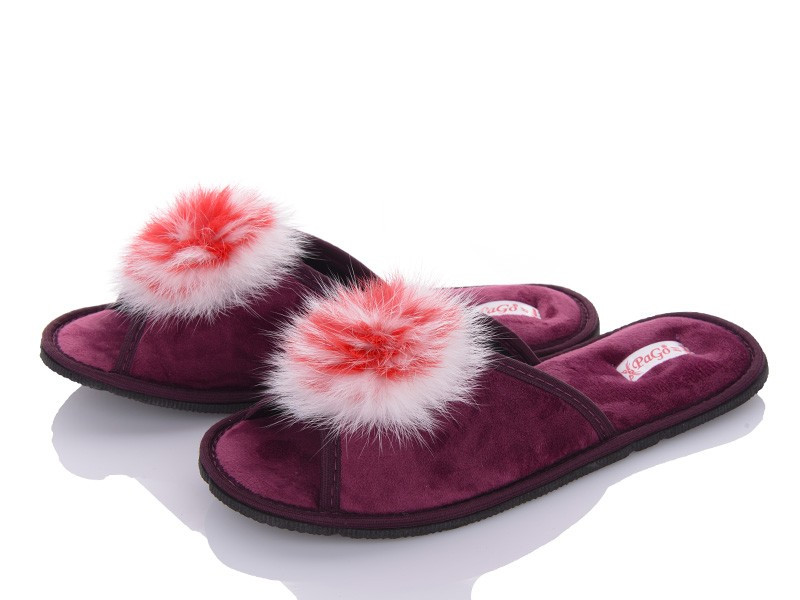 Капці жіночі відкриті PaGo "Пушок" з натуральним хутром бордовий, фото 1