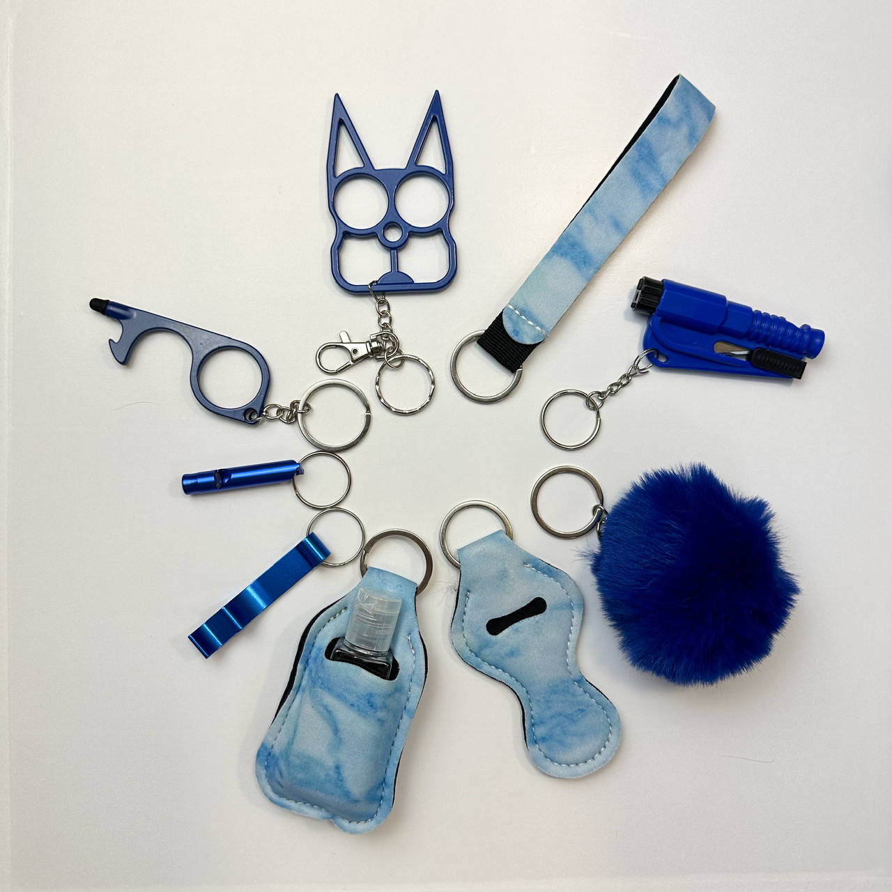 Женская самооборона свисток комплект S цвет синий мрамор | брелок кошка самозащита | средства самозащиты - фото 1 - id-p1930125742