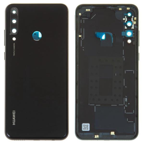 Задня панель корпусу для телефону Huawei Y6P 2020 з склом камери, чорна, Original PRC